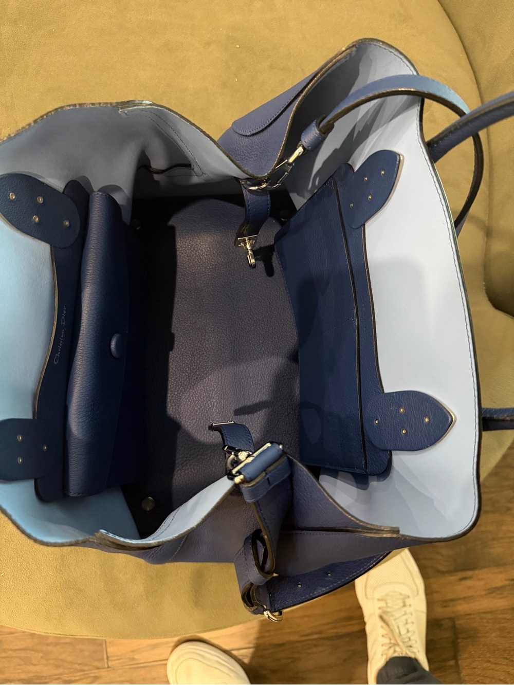 Christian Dior Open Bar Tote Bag Leather Blue - Picture 8 of 13
